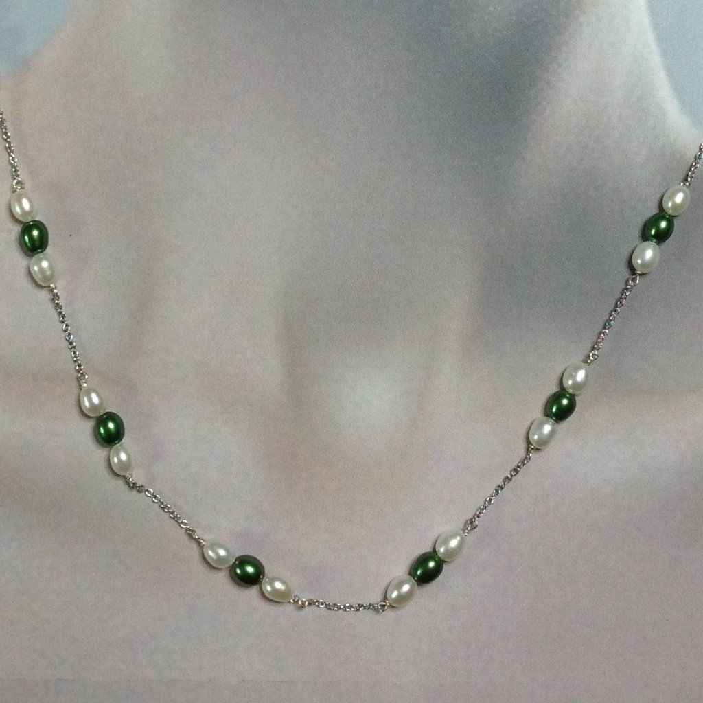 Sterling Silver Freshwater Pearl With Silver Links Section Necklace